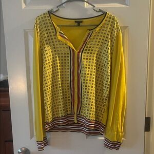 Talbots Yellow Geometric Print Cardigan